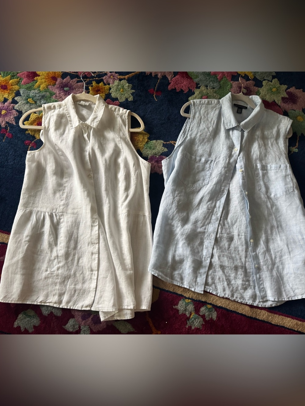 Two 100% Linen Sleeveless Blouses Loose fit J.Jill & Saks 5th Ave L-XL EUC